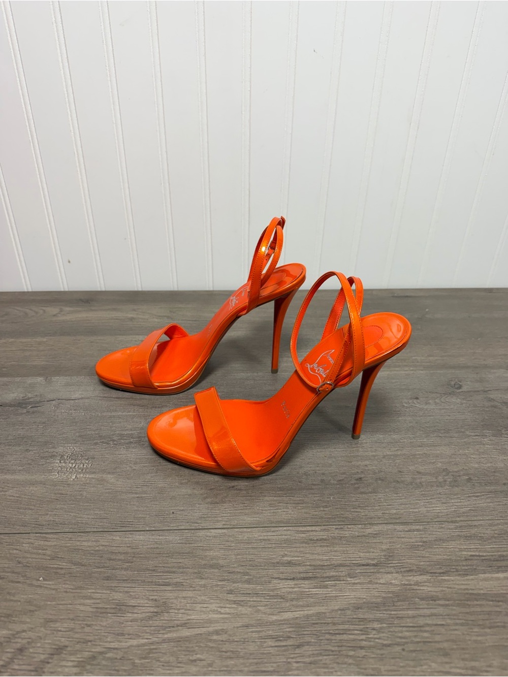 Christian Louboutin Bright Orange Patent Leather Slingback Heels